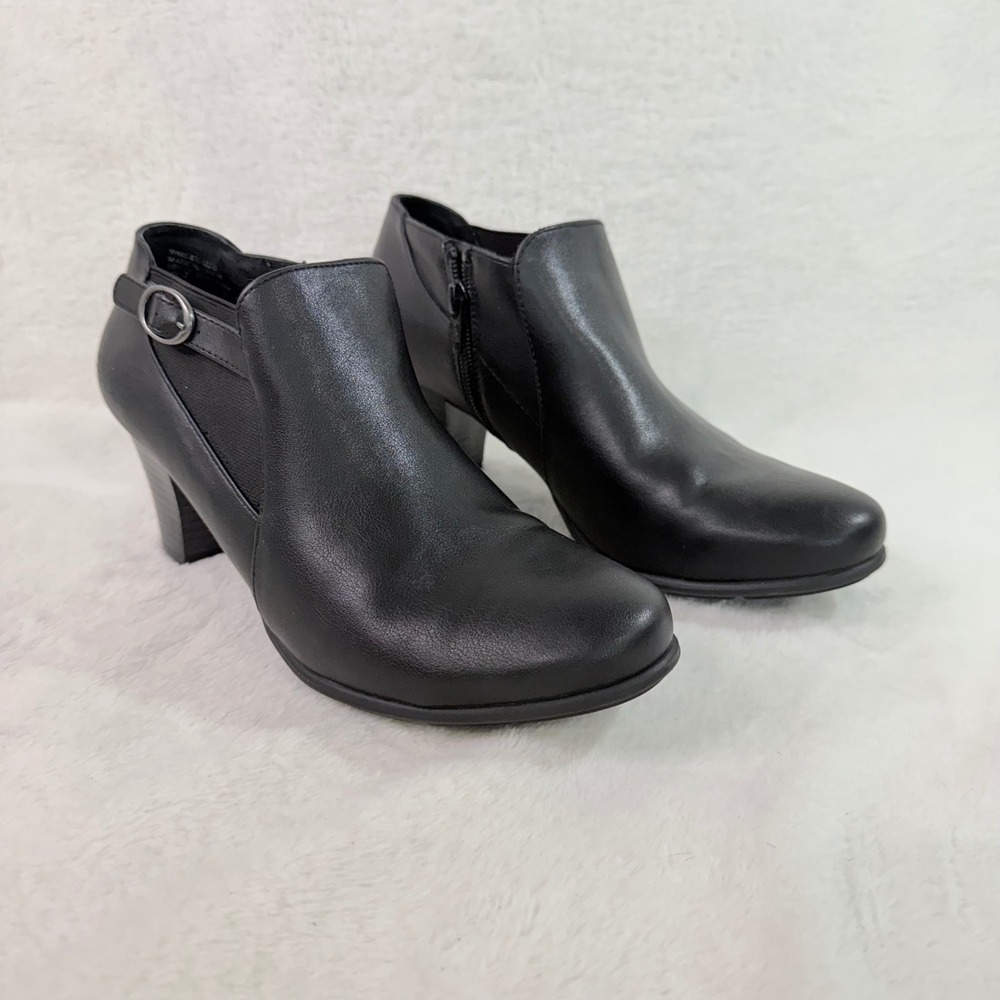 Croft & Barrow Ankle Boots Womens 8.5 Black Good Buckle Zip Ortholite Booties